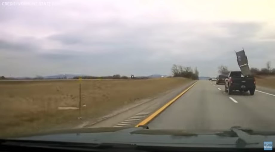 Vermont Trooper's Patrol Car Hit by Chair Flying Out of Truck