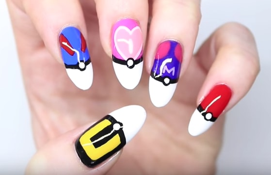 Pokemon Go Poke Ball French Tip Nails