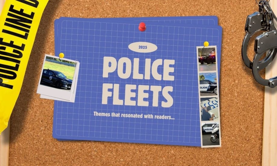 a bullet board with police pictures of vehicles plus handcuffs and police tape.