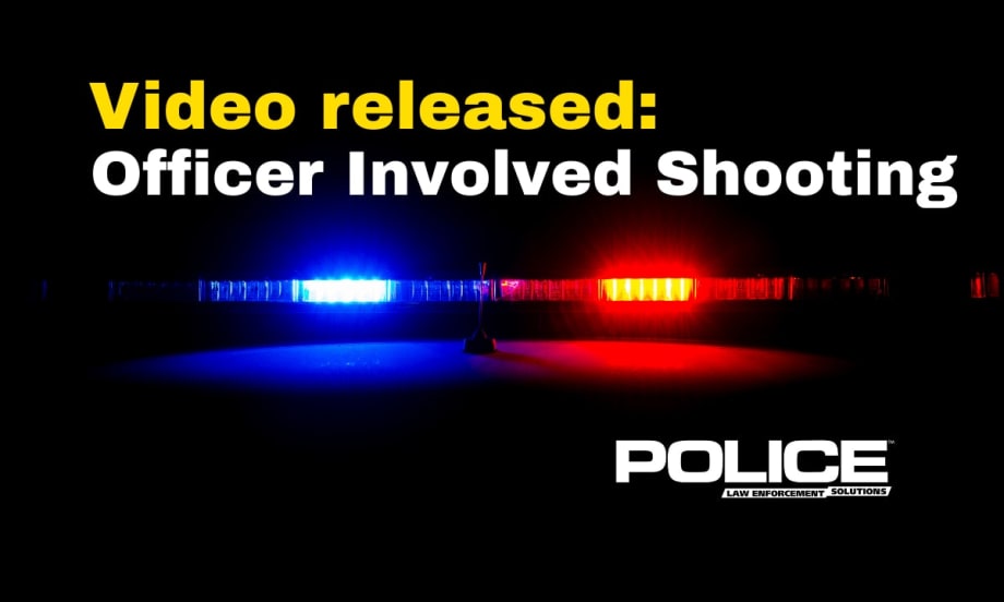 Police emergency lights with text about officer-involved shooting incident