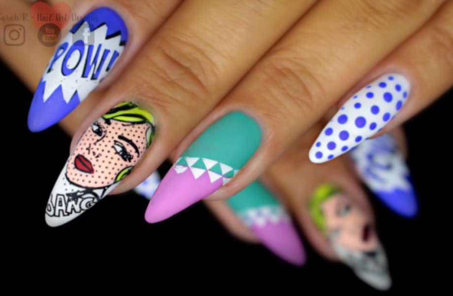 Pop Art Nail Art With Reverse Stamping