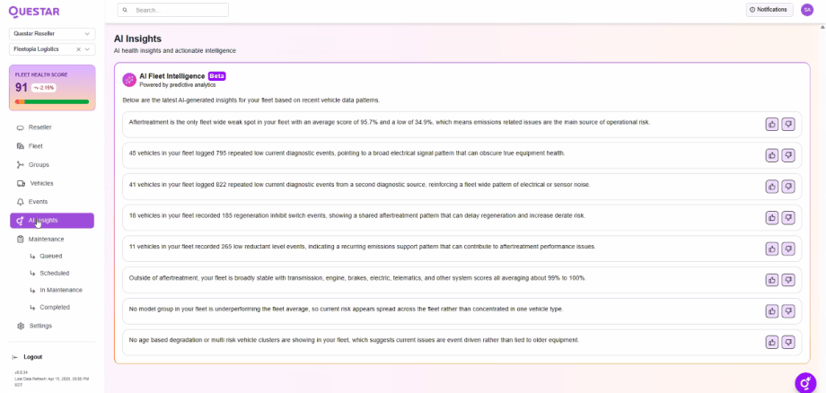 Screen shot from Questar with AI insights