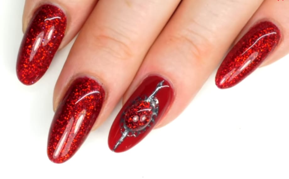 Red Holo Glitter Gem Nail Art Tutorial