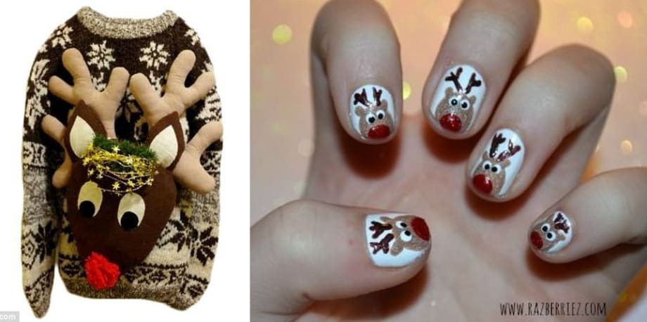 Pretty Nail Art and Ugly Christmas Sweaters That Sort of Match