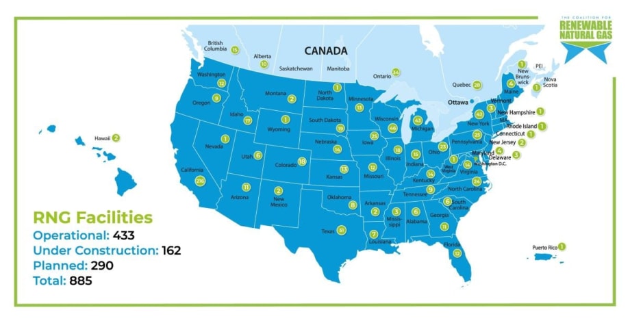 2024 map of North American RNG facililities