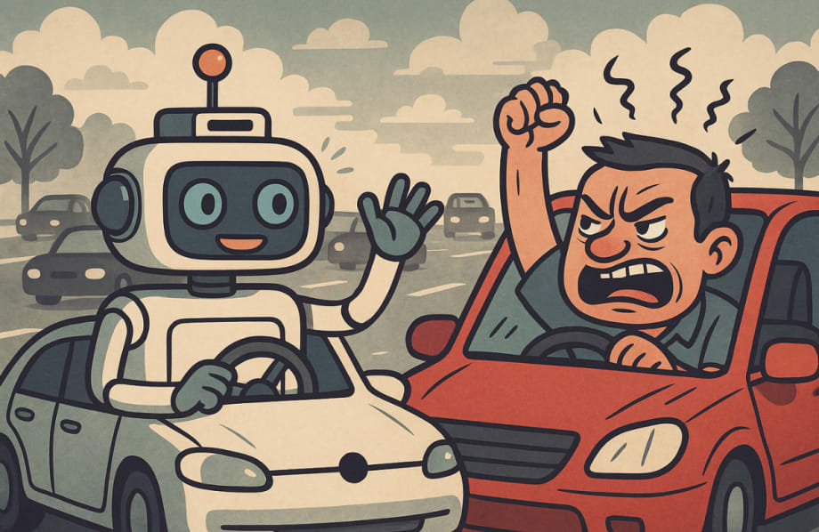 AI-generated robots & road rage image.
