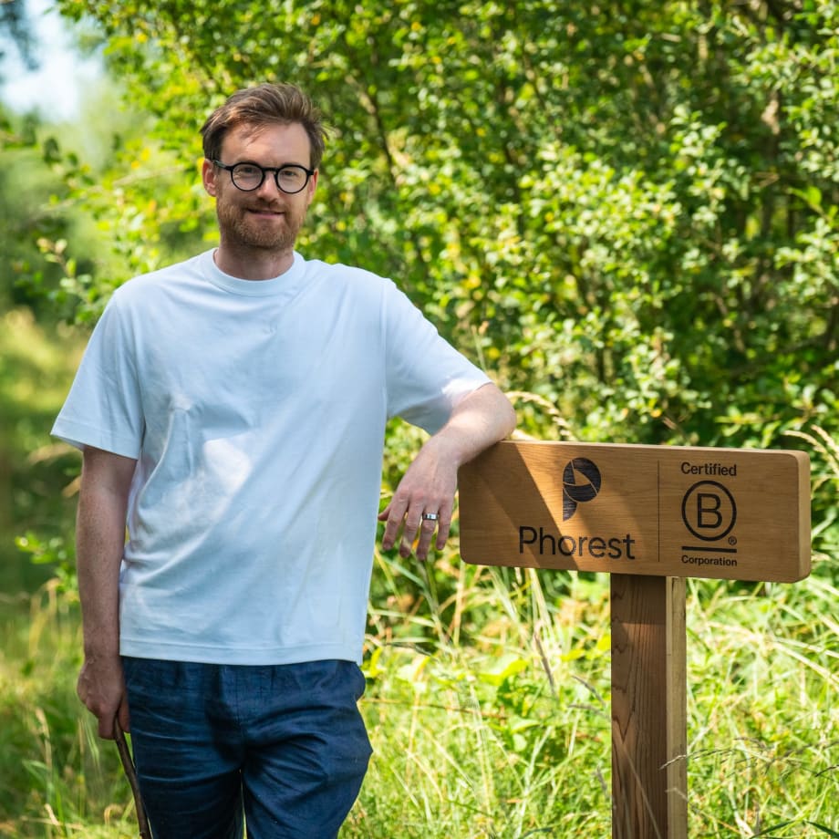 Phorest's Ronan Perceval with the B Corp sign