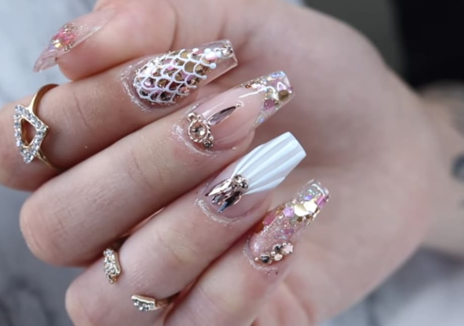 Rose Gold Glass Mermaid Nail Art