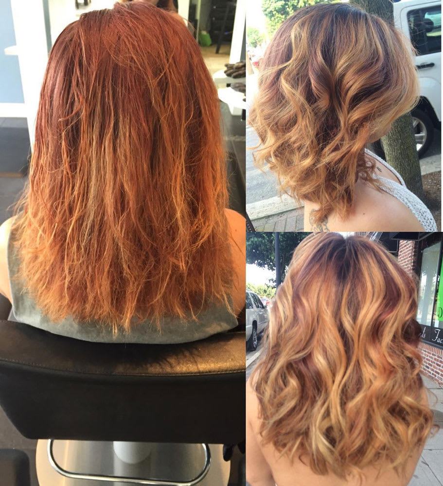 Color Correction: Damaged and Brassy to Auburn and Gold