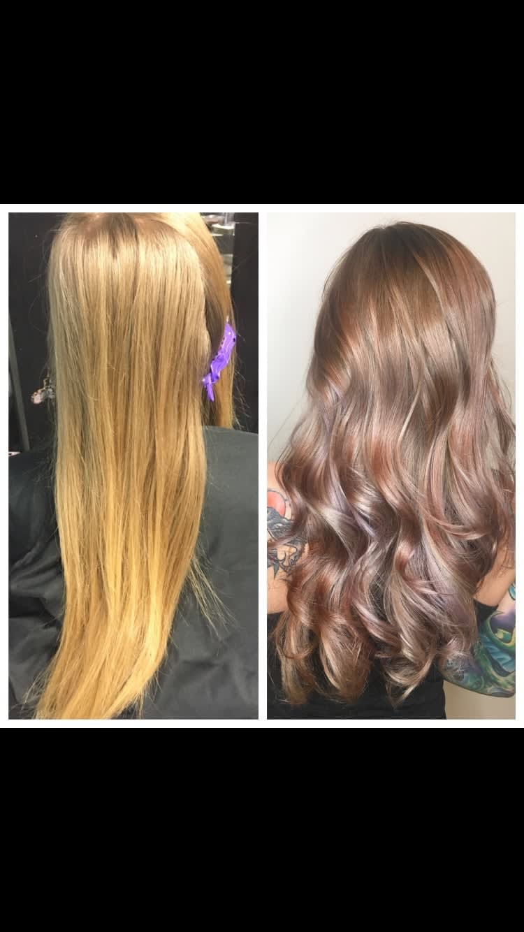Balayage Using Four Formulas To Create A Violet Rose Gold
