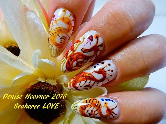 Seahorse Nail Art Done With Alcohol Inks