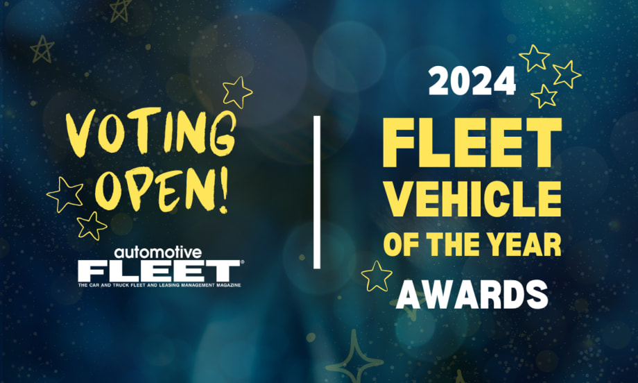 A blue and yellow graphic announcing that voting is open for the 2024 Fleet Vehicle of the Year Awards.