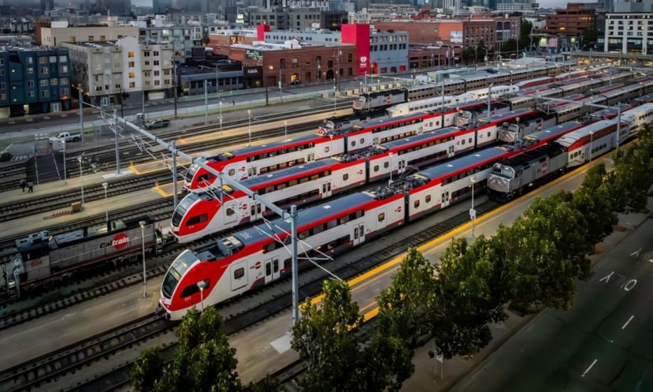Aerial view of Caltrain's electric service.