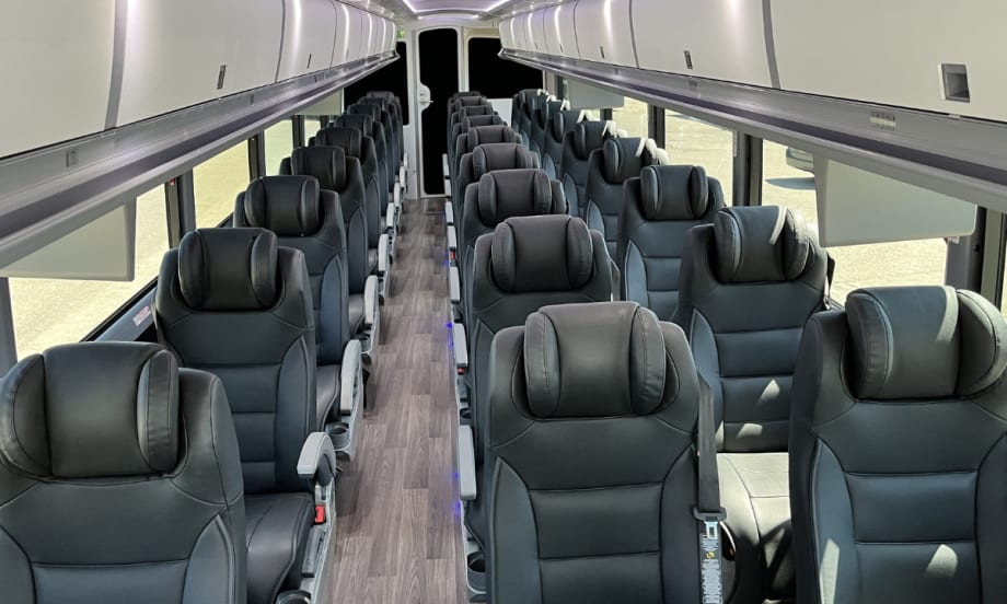 Interior of a MCI J4500 bus with 2+1 executive seating.