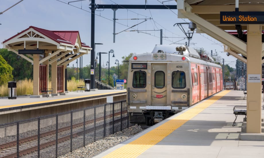 An RTD East Lake Commuter Rail at Union Station.