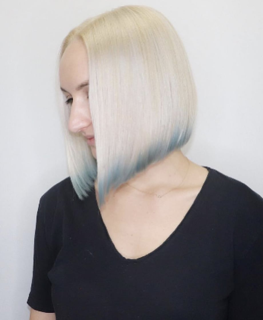 Platinum Blonde Bob with Baby Blue Tips
