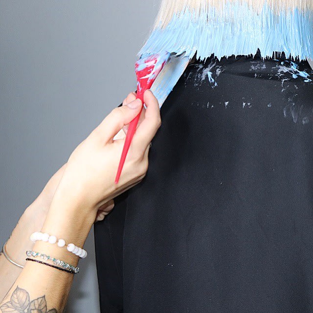 Platinum Blonde Bob with Baby Blue Tips