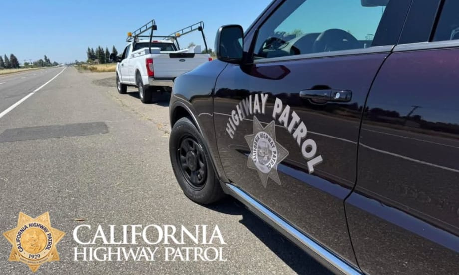 New CHP patrol vehicle pulling over a car.