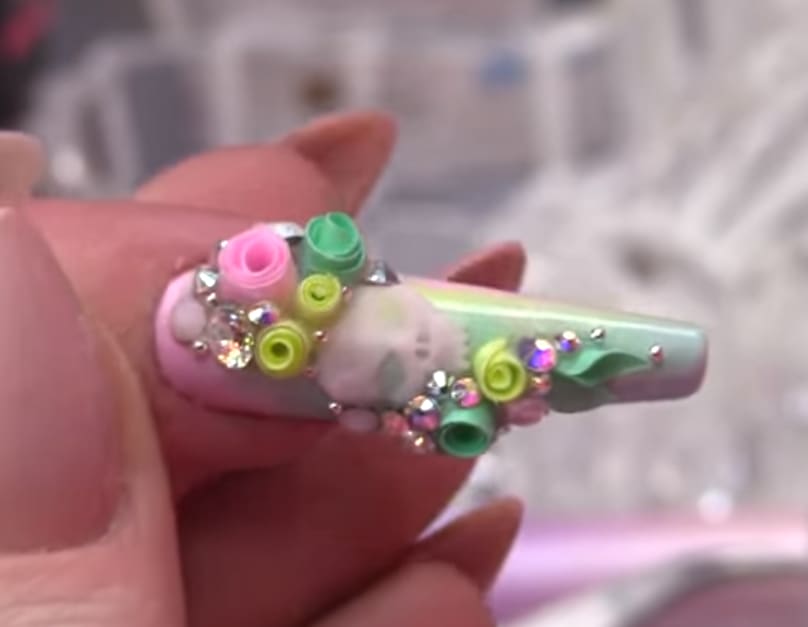 Spring Skull With Gel-Polish Rosettes Nail Art Tutorial