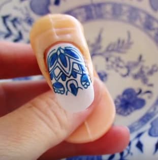 Ceramic-Inspired Stamped Nail Art