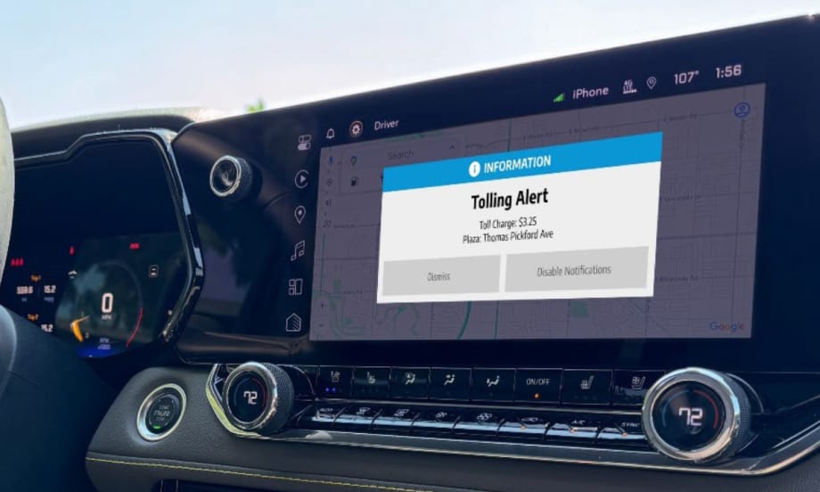 Verra Mobility's interior infotainment screen displaying new tolling technology.