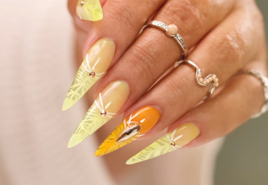 Amber Jelly Nails With Gems