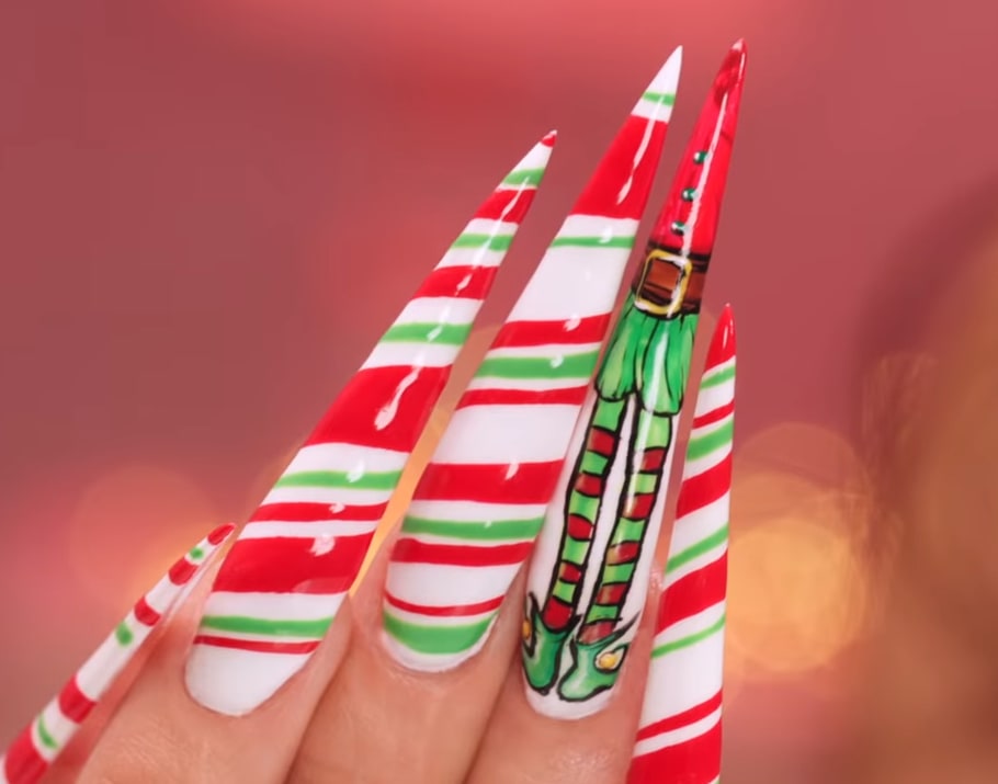 Christmas Elf Stiletto Nail Art