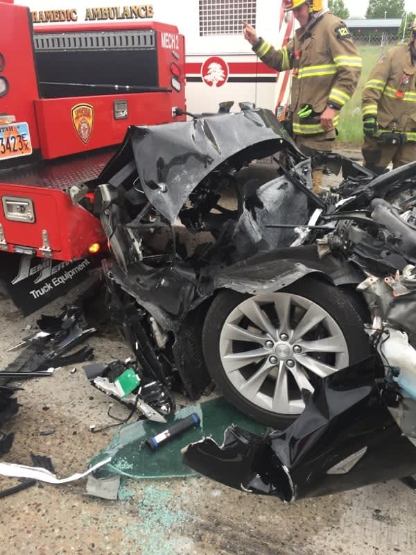 Tesla Collides with Fire Dept. Mechanic Truck