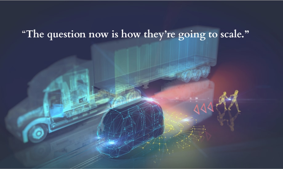 Vector image of driverless truck and van