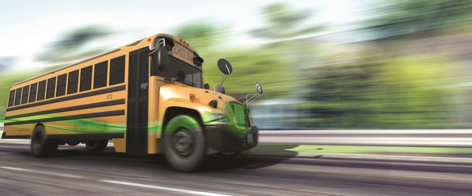 illustration of a thermal system on an electric bus driving down the road