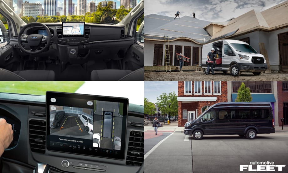 An Automotive Fleet photo collage includes four photos of the new upgrades on the 2026 Ford Transit van.