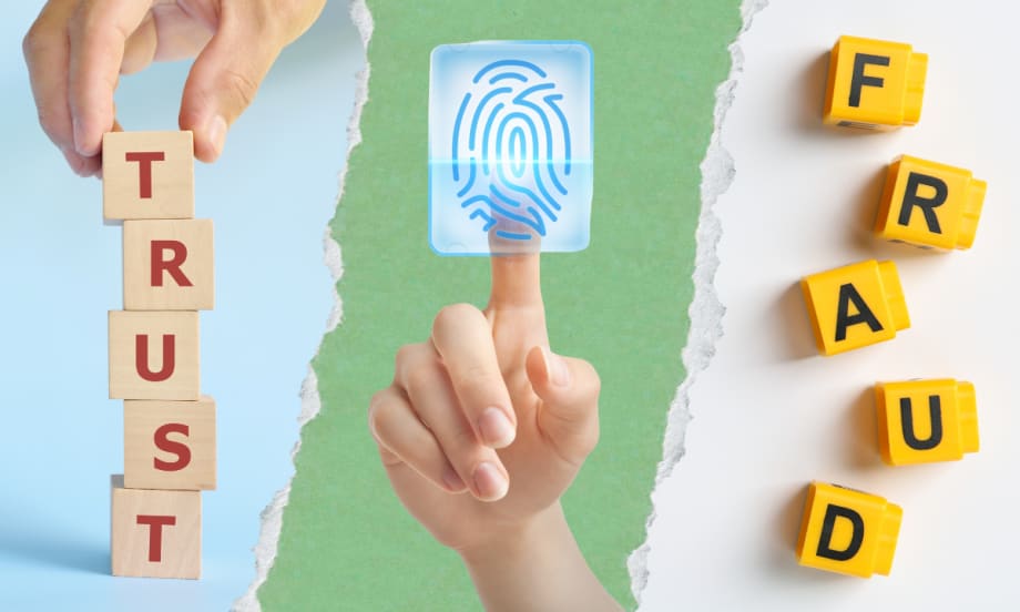 Illustration showing trust, verification, and fraud images