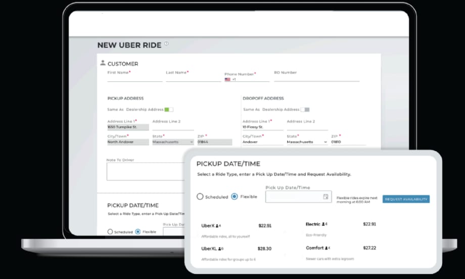 Uber ride reservation pane on a computer screen.