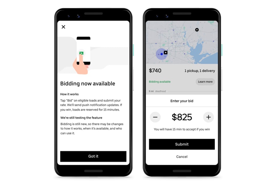 Uber Freight Adds Bidding to App