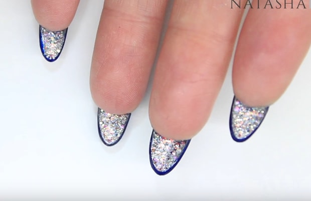 Underside Nails: Luxe Blue Velvet and Diamonds
