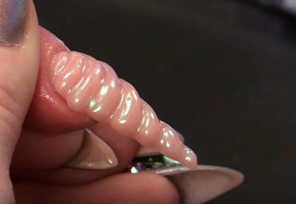 Unicorn Horn Acrylic Nail Design with Chrome