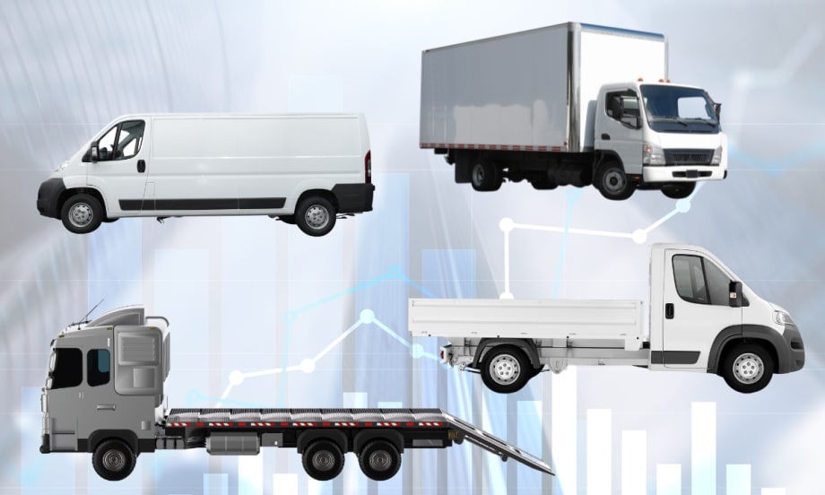 A collage of white trucks.