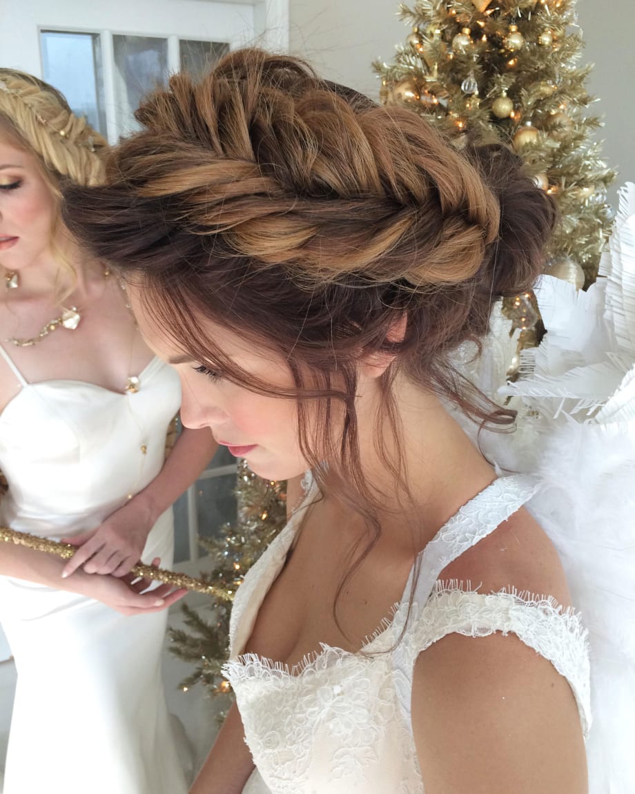 Updo How-To: Fishbone Halo Braid from Bridal Hair Couture By Katie