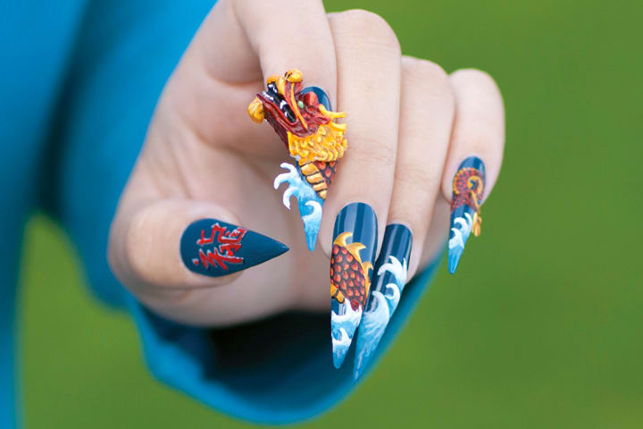 Enter the Dragon 3-D Stiletto Nails
