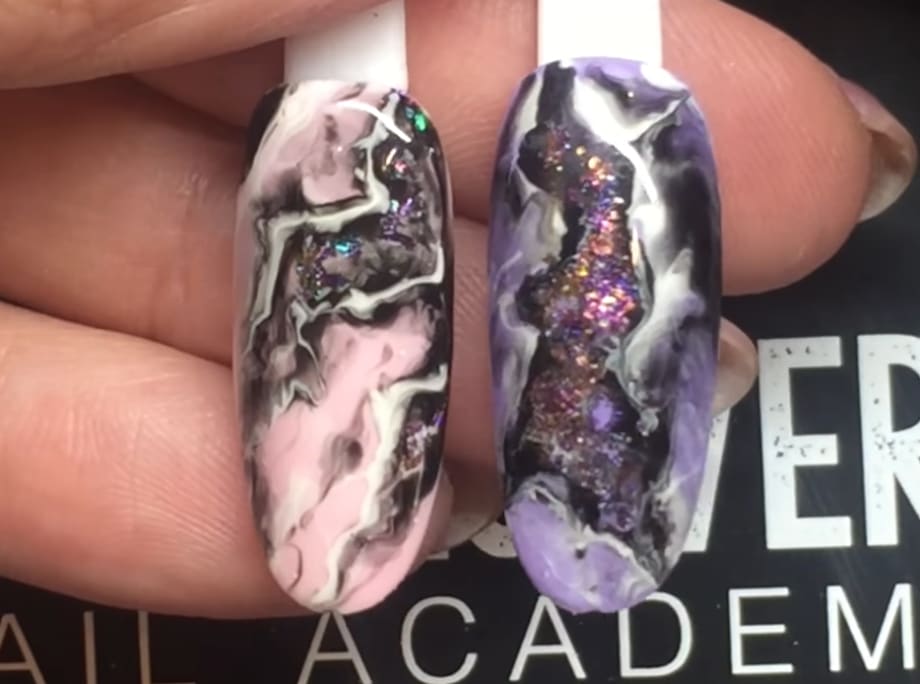Wildflowers Crackle Chrome Granite Geode Nail Art