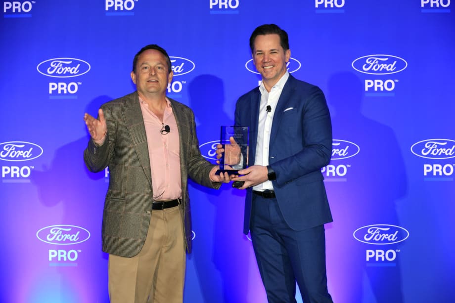 Chris Brown and Matt Atkenson of Ford Pro for Commercial Van of the Year at Work Truck Week