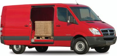 2007 Dodge Sprinter Cargo van with door open on white background