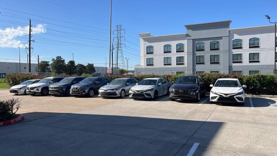Photo of York Car Rental fleet near Houston airport.