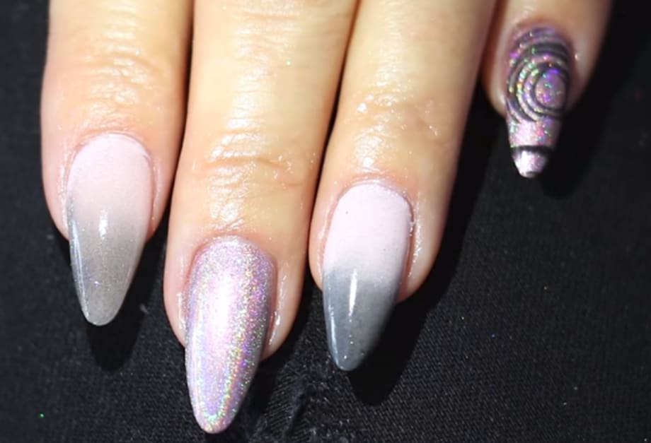 Young Nails Vlog #95: Holo Accent Pink and Grey Fade Nails