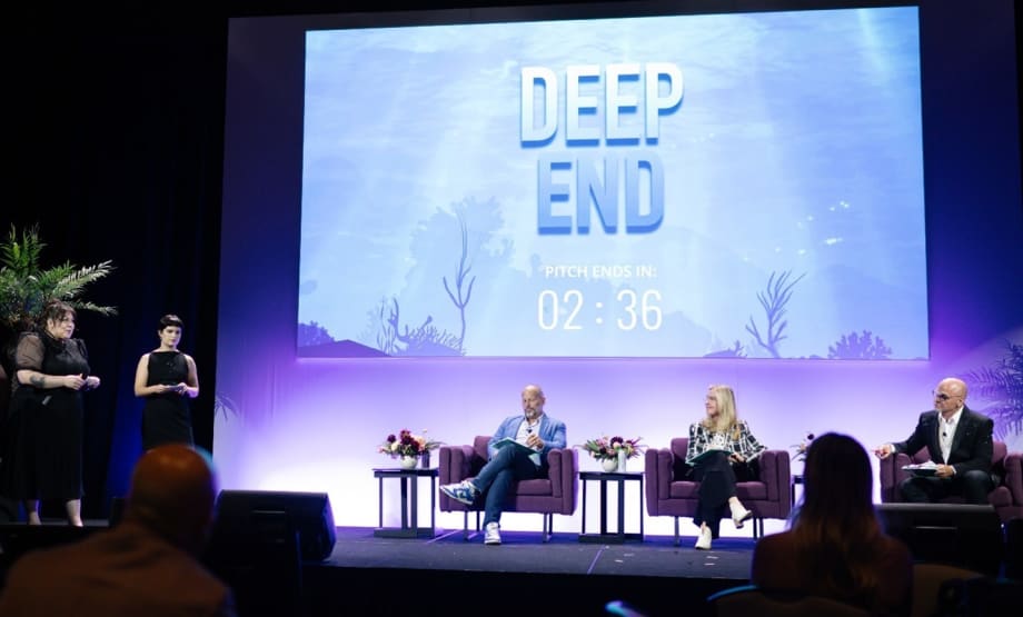Brooke Jackson and Naomi Brien of Verde Salon Group make a pitch to the judges for an AI-enabled Magic Mirror.