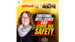 School Bus Fleet’s The Route podcast thumbnail featuring Kellie Doyle Bailey and host Amanda Huggett with the text “Emotional Intelligence and School Bus Safety.”