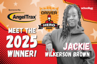 A red and orange graphic with a black and white portrait of Jackie Wilkerson Brown. Text reads, "Meet the 2025 Winner! Jackie Wilkerson Brown."