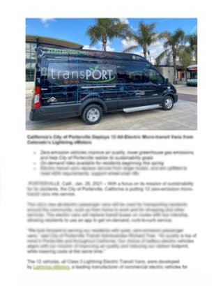 City of Porterville Deploys 12 All-Electric Micro-Transit Vans From Lightning eMotors