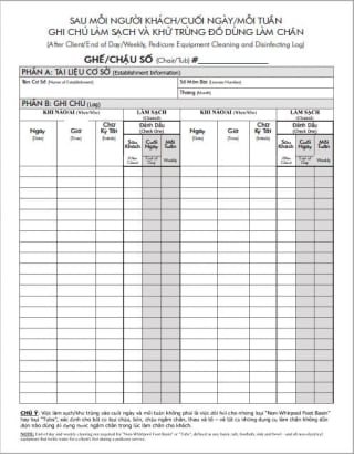 Pedicure Cleaning Log [in Vietnamese]