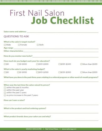 First Nail Salon Job Checklist